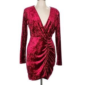 BETSEY JOHNSON Mini Dress Crushed Velvet Wine Burgundy Wrap Small Romantic Goth